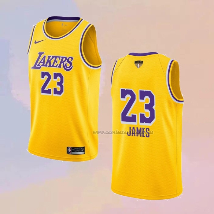 Camiseta Los Angeles Lakers Lebron James NO 23 Icon 2020 Final Bound Amarillo